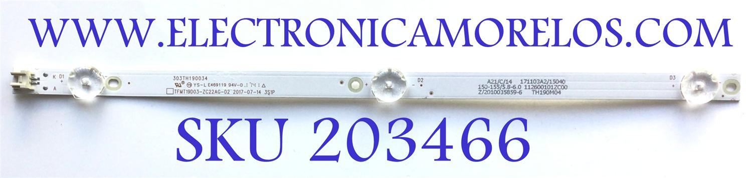 LED PARA TV ELEMENT (1 PIEZA) / NUMERO DE PARTE 303TH190034 / TFMT19D03-ZC22AG-02 / TH190M04 / 112600101ZC00 / Z/2010035859-6 / 171103A2/15040 / MODELO ELEFW195 - Imagen 1